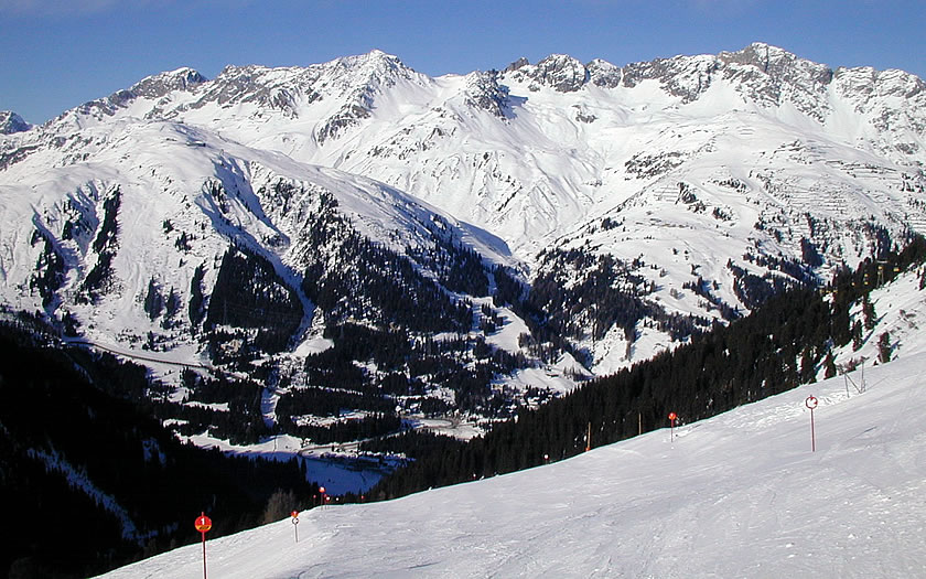 Looking from the main Sankt Anton ski area across the valley at the Rendl lifts